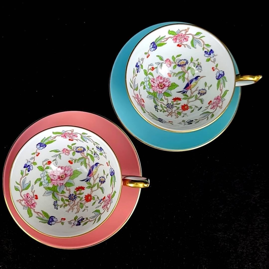 A8053【エインズレイ】 コテージガーデン オーバン カップ＆ソーサー ターコイズ ピンク ペア Amazon | エインズレイ Aynsley コテージガーデン ピンク ターコイズ